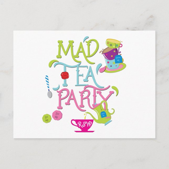 Mad Tea Party Wonderland Whimsical RSVP Postcard (Front)