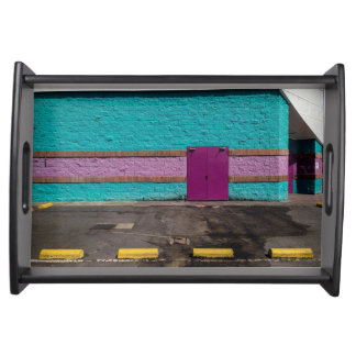 Mad Wall — Turquoise and Violet Urban Photography Serving Tray