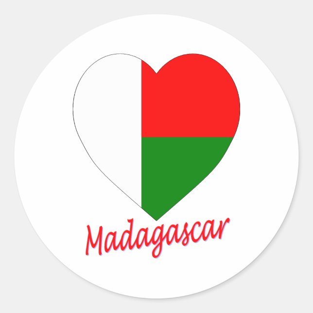 Madagascar Flag Heart Classic Round Sticker (Front)