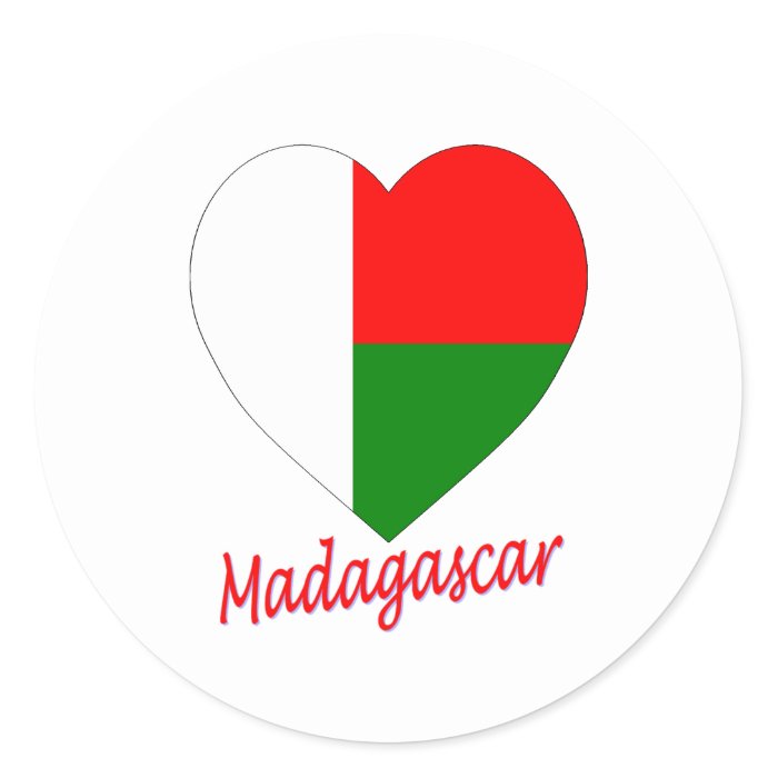 Madagascar Flag Heart Round Stickers