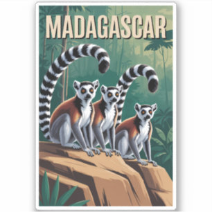 Madagascar Lemurs Illustration Travel Art Vintage Sticker