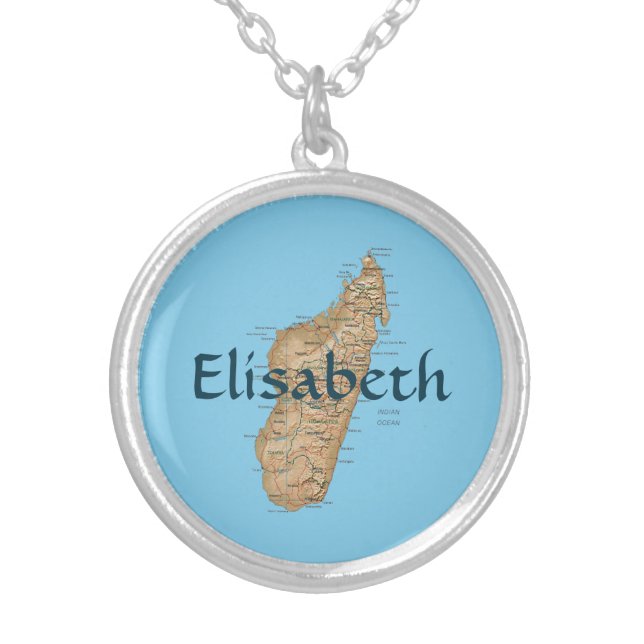 Madagascar Map + Name Necklace (Front)