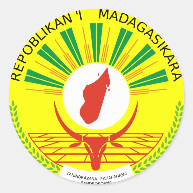 Madagascar Official Coat Of Arms Heraldry Symbol Classic Round Sticker (Front)