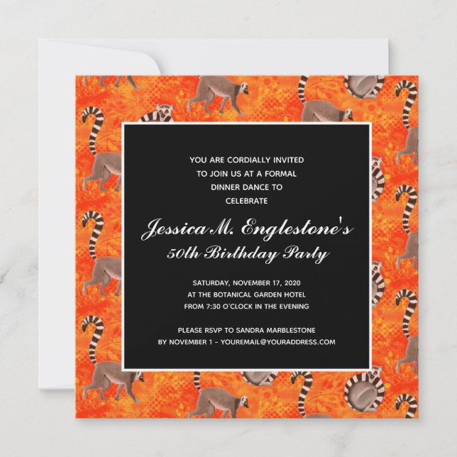 Madagascar Ring-Tailed Lemur Nature Lover Birthday Invitation (Front)