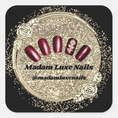 Madam Luxe Nail Glitter Black Burgundy Gold Square Sticker