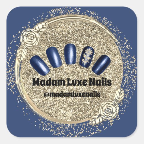 Madam Luxe Nail Glitter Blue Navy Gold Royal Square Sticker