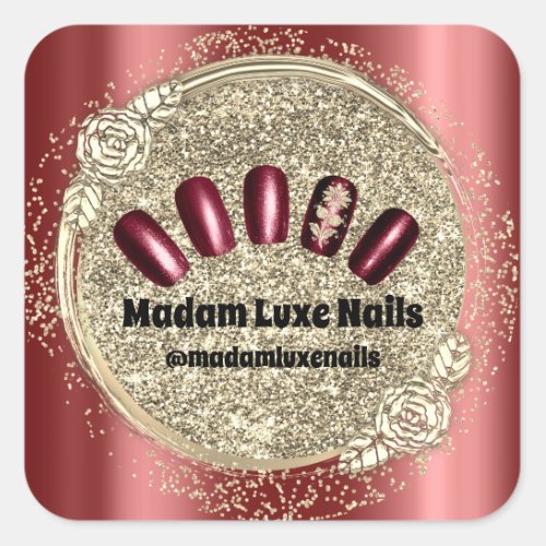 Madam Luxe Nail Glitter Burgundy Gold Royals Square Sticker