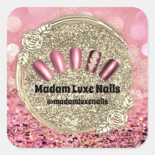 Madam Luxe Nail Glitter Gold Frame Rose Floral Square Sticker