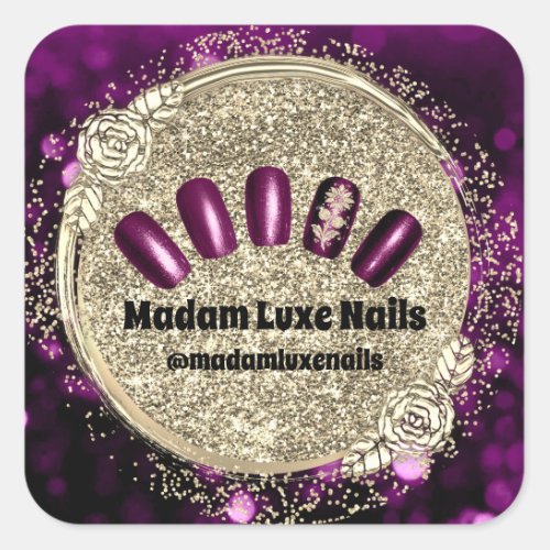 Madam Luxe Nail Glitter Purple Gold Royals Square Sticker
