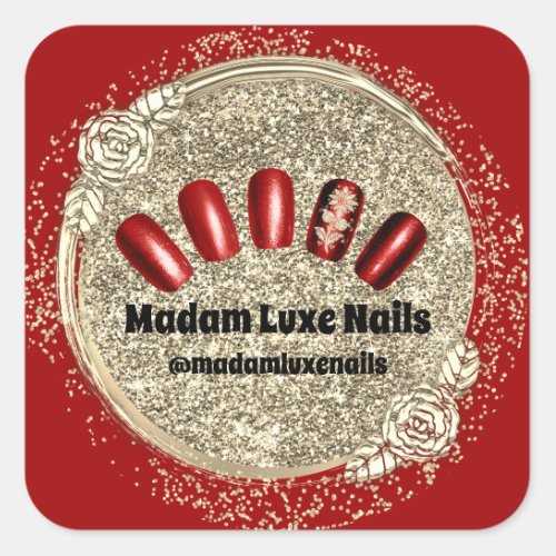 Madam Luxe Nail Glitter Red Wine Gold Royals Square Sticker