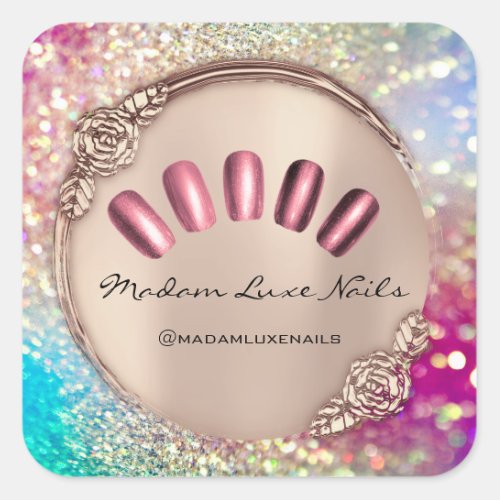 Madam Luxe Nail Glitter Rose Gold Floral Elegant Square Sticker