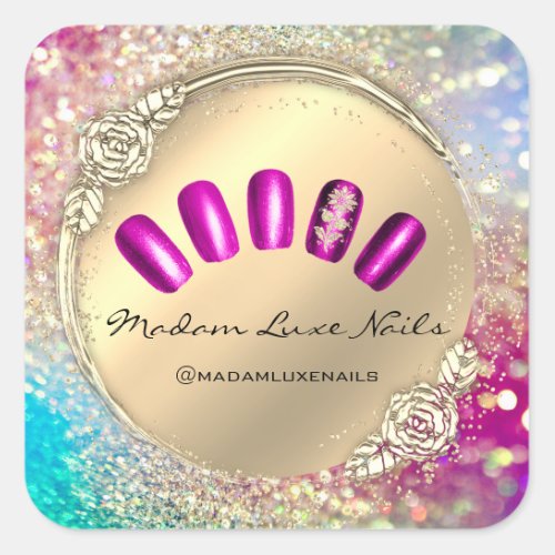 Madam Luxe Nail Glitter Rose Gold Floral Royal Square Sticker