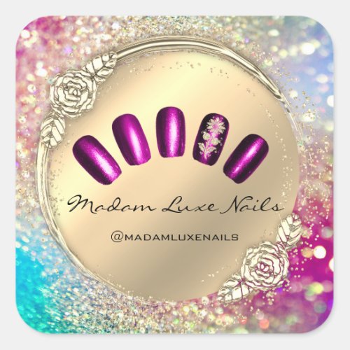 Madam Luxe Nail Glitter Rose Gold Floral Royals Square Sticker