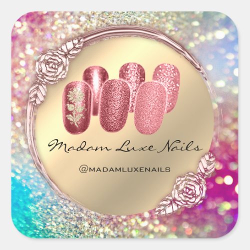 Madam Luxe Nail Glitter Rose Gold Floral Spark Square Sticker