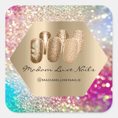 Madam Luxe Nail Glitter Rose Gold Holograph Glam Square Sticker