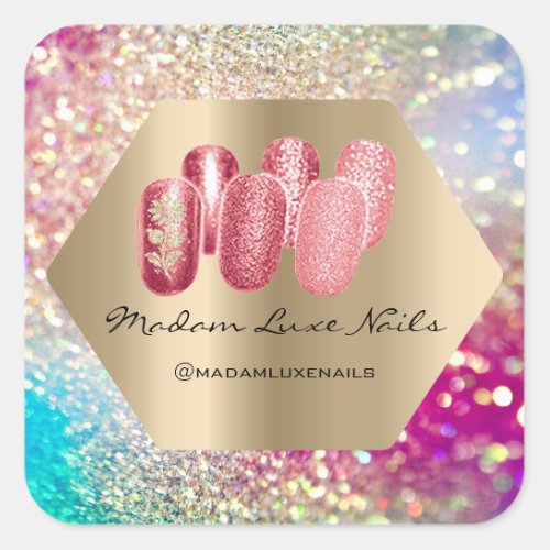 Madam Luxe Nail Glitter Rose Gold Holograph Pink Square Sticker