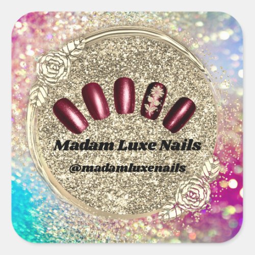 Madam Luxe Nail Glitter Rose Pink Burgundy Gold Square Sticker