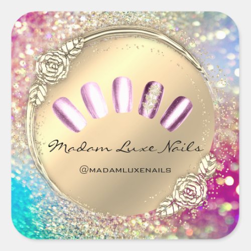 Madam Luxe Nail Glitter Rose Pink Floral Royal Square Sticker