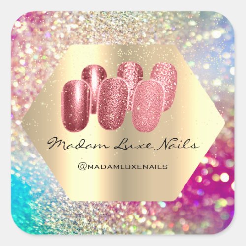 Madam Luxe Nails Glitter Gold Rose Confetti Square Sticker