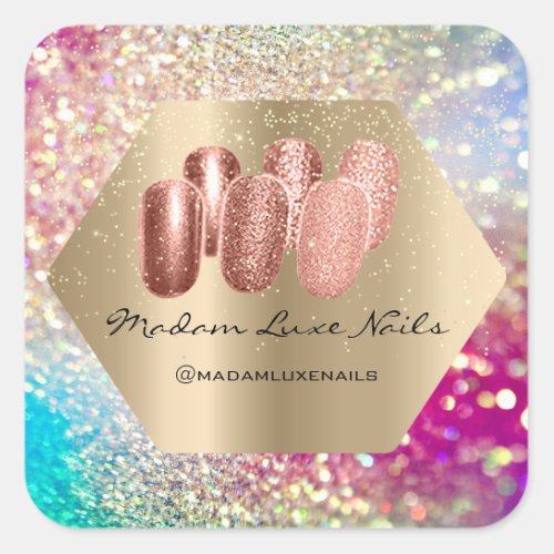 Madam Luxe Nails Glitter Gold Rose Holographic Square Sticker