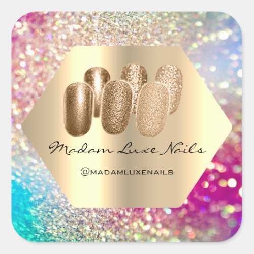 Madam Luxe Nails Glitter Pink Gold Elegant Square Sticker