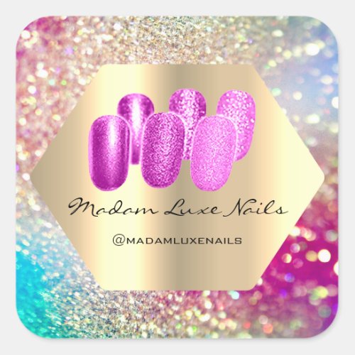 Madam Luxe Nails Glitter Pink Gold Geometry Square Sticker