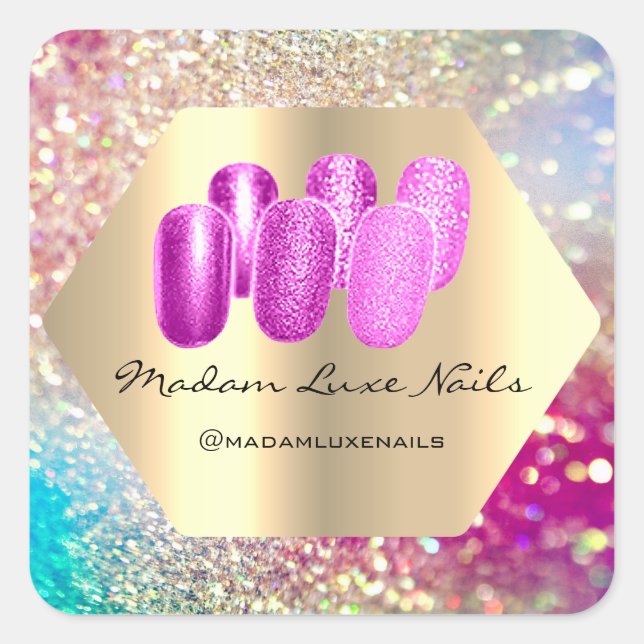 Madam Luxe Nails Glitter Pink Gold Geometry Square Sticker (Front)