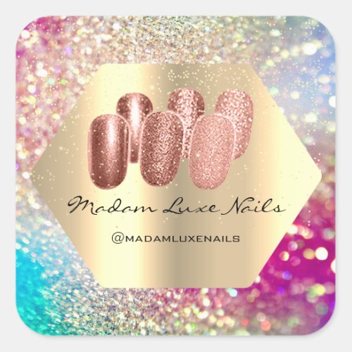 Madam Luxe Nails Glitter Pink Rose Gold Square Sticker