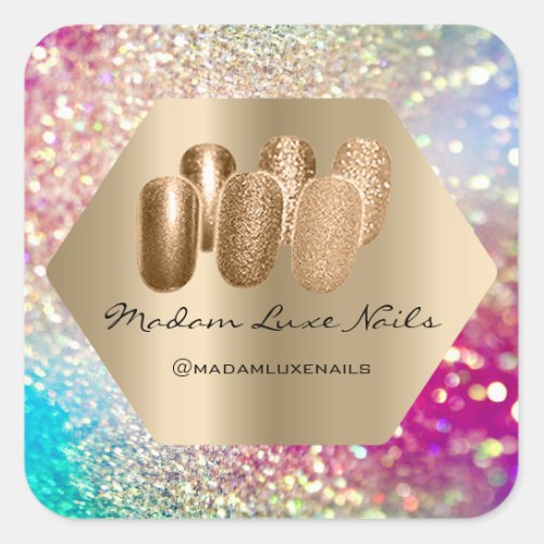 Madam Luxe Nails Studio Glitter Gold Holographic Square Sticker