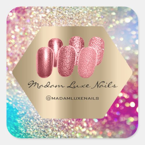 Madam Luxe Nails Studio Glitter Rose Holographic Square Sticker