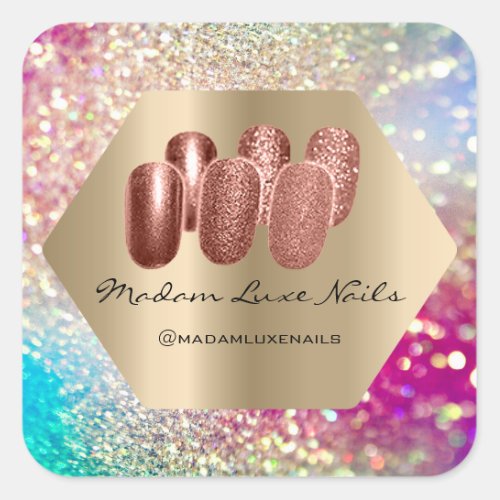 Madam Luxe Nails Studio Glitter Rose Holographic Square Sticker