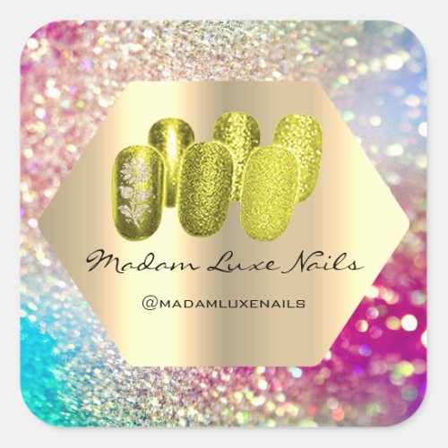 Madam Luxe Yellow Nails Glitter Gold Confetti Square Sticker