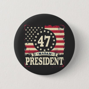 Madam President American flag 47 harris Walz Button