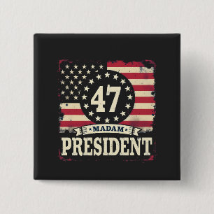 Madam President American flag 47 harris Walz Button