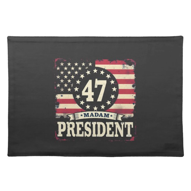 Madam President American flag 47 harris Walz  Cloth Placemat (Front)