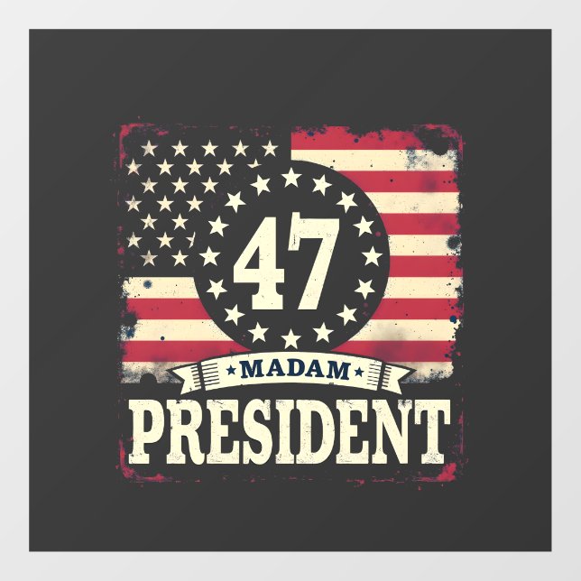 Madam President American flag 47 harris Walz  Window Cling (Sheet)