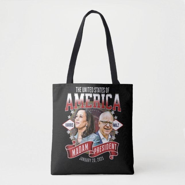 Madam President Harris Walz 2024 Making History Tote Bag (Front)