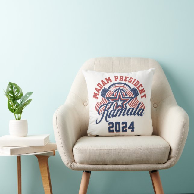 Madam President Kamala Harris 2024 Throw Pillow (Chair)