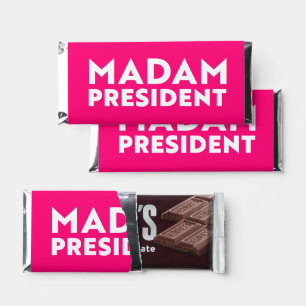 Madam President modern typography white hot pink Hershey Bar Favors