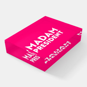 Madam President modern typography white hot pink Paperweight