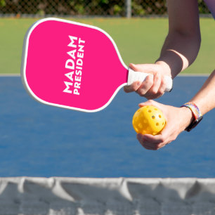 Madam President modern typography white hot pink Pickleball Paddle