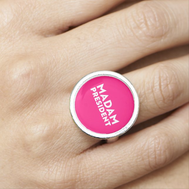 Madam President modern typography white hot pink Ring (In Situ)