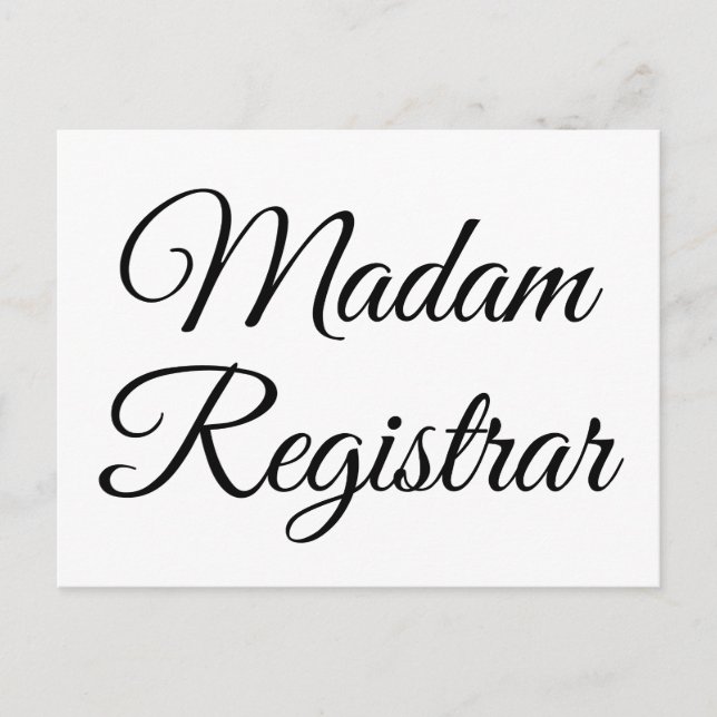Madam Registrar Postcard (Front)