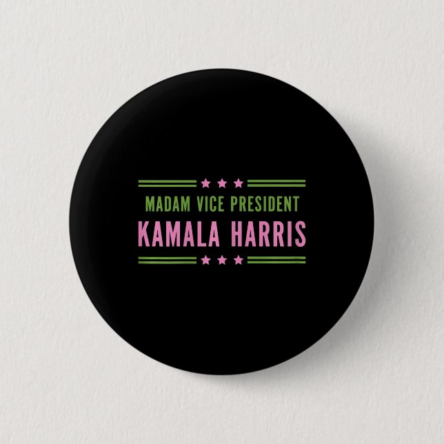 Madam Vice President Kamala Harris Pink Green  Button (Front)