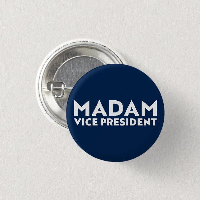 Madam Vice President navy blue white typography Button (Front & Back)