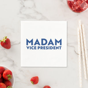 Madam Vice President white blue modern typography Napkins