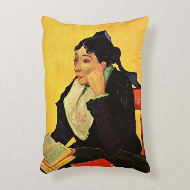 Madame Ginoux with Books by Vincent van Gogh Accent Pillow (Front(Vertical))