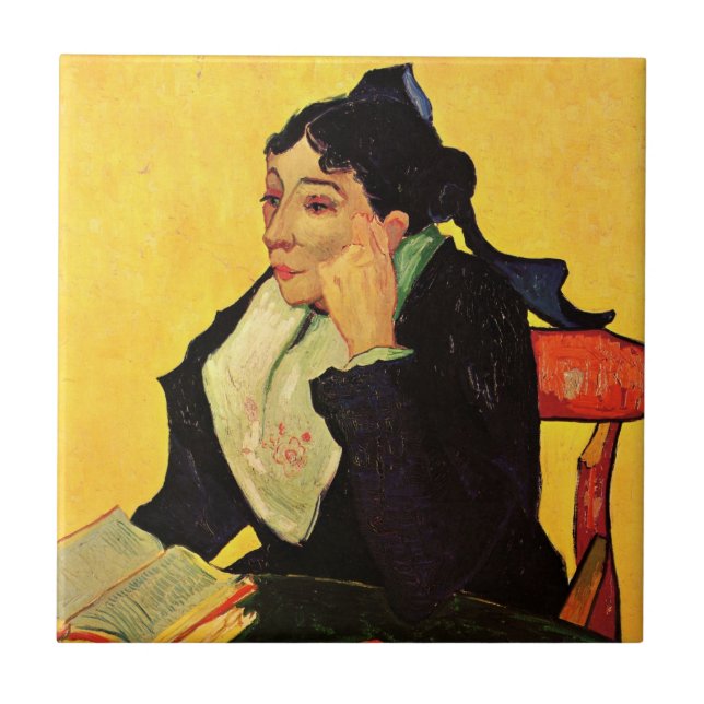 Madame Ginoux with Books by Vincent van Gogh Ceramic Tile (Front)