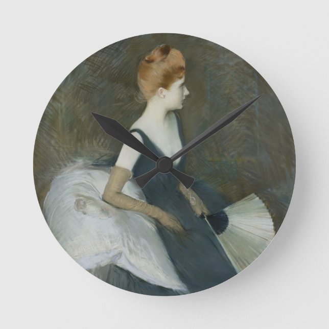 Madame Marthe Letellier Sitting on a Sofa Round Clock (Front)
