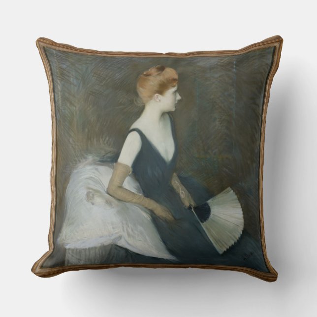 Madame Marthe Letellier Sitting on a Sofa Throw Pillow (Front)